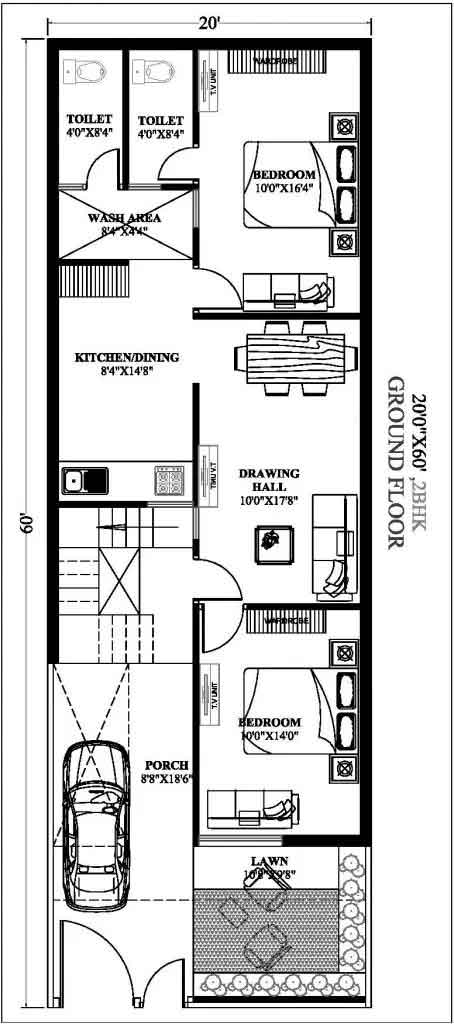20 by 60 2bhk house plan