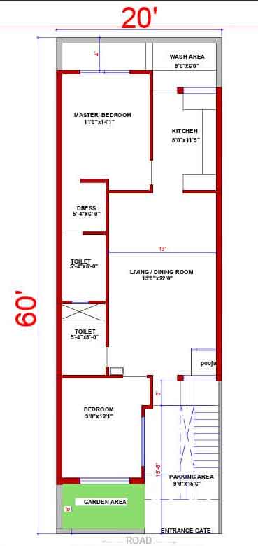 20 by 60 feet house plan with parking