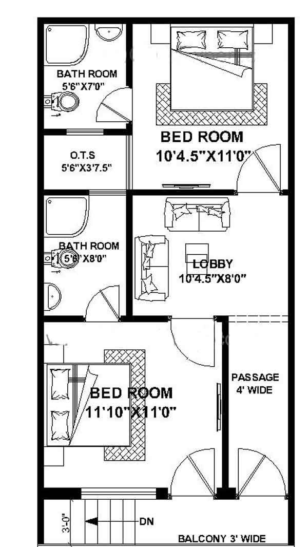 east facing 17 by 45 house plan