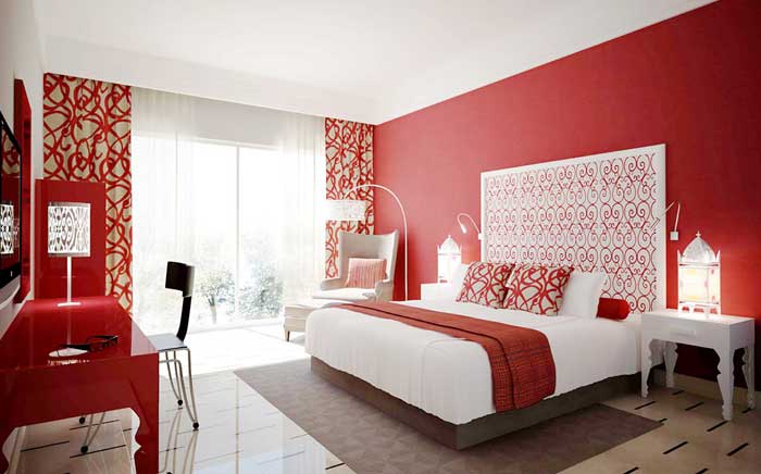 Red and White Bedroom Walls