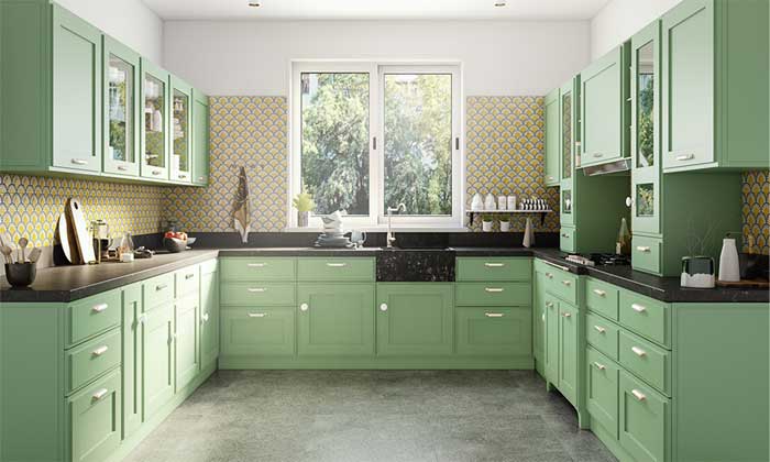 bright u shaped kitchen design ideas