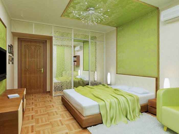green panel false ceiling for bedroom
