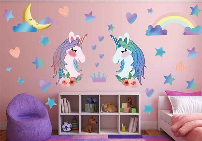 unicorn pair wall stickers kids bedroom