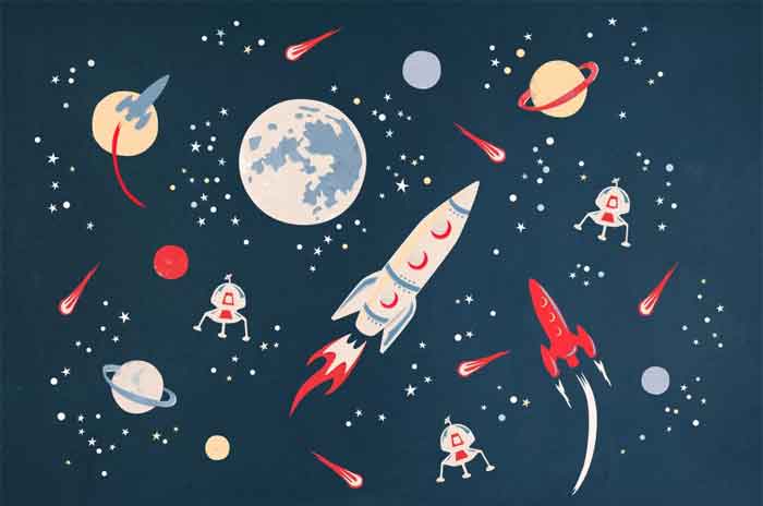 space rocket moon wall stickers for bedroom