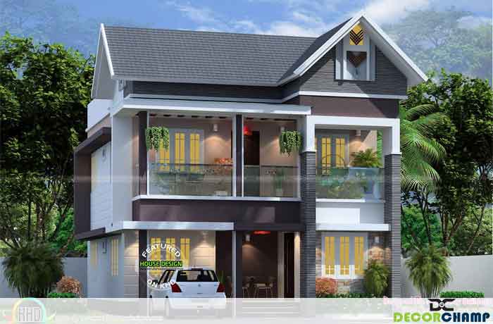 duplex house design with sloped roofs