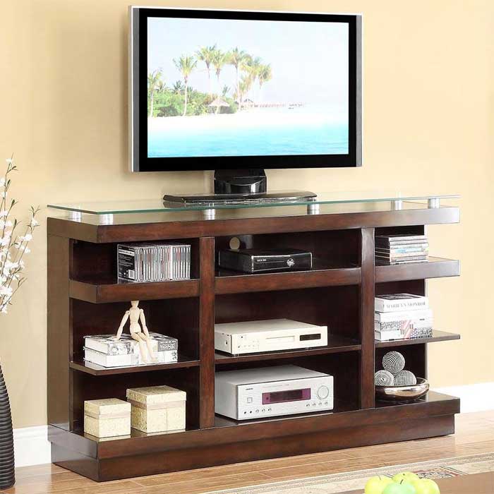 wood tv with glass top stand