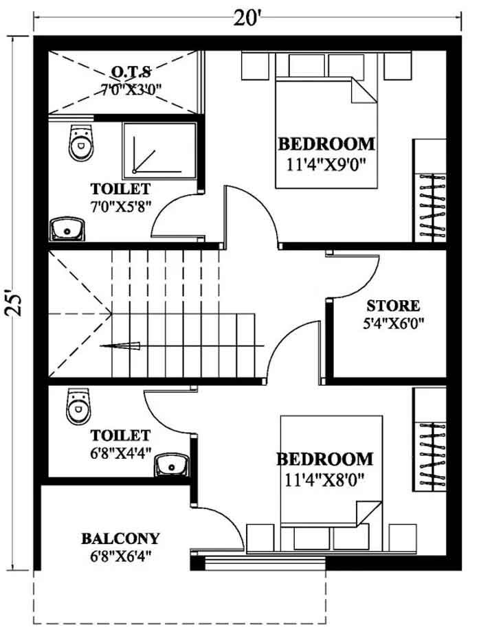 20 25 2bhk duplex plan