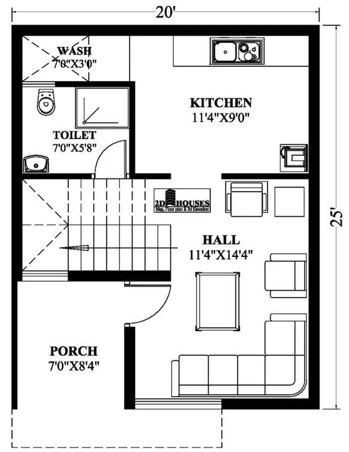 2 bhk duplex house plan in 20 by 25
