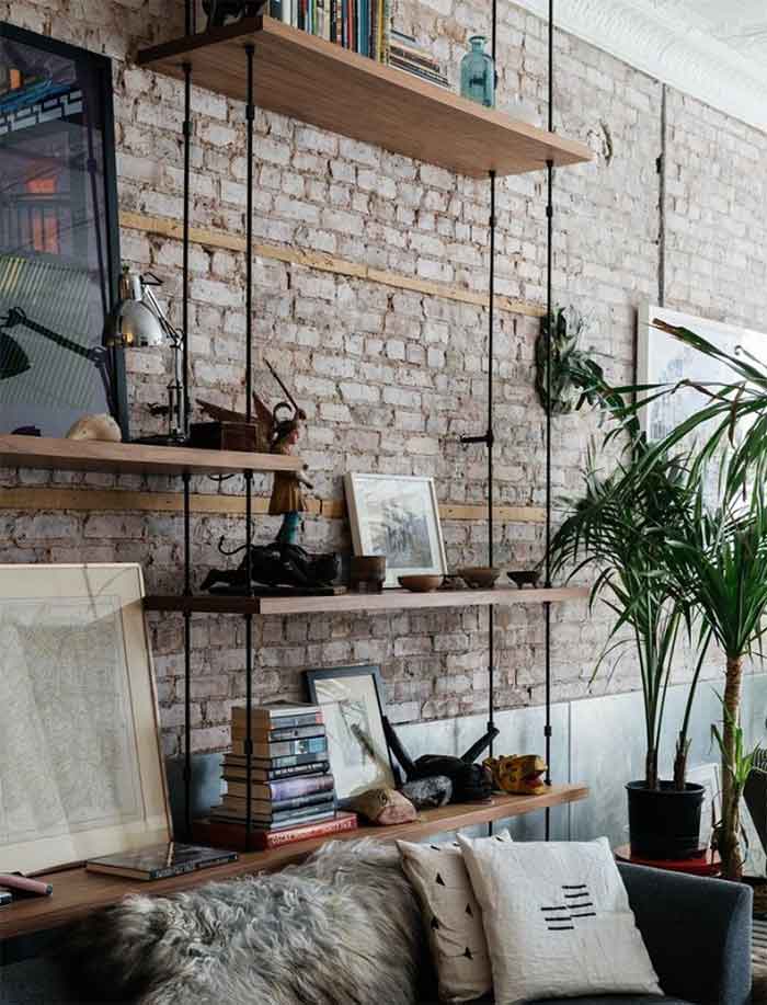 Brick wall design with shelves