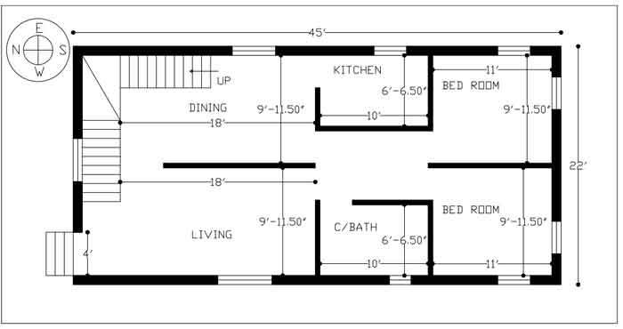 north facing 22 by 45 feet house plan