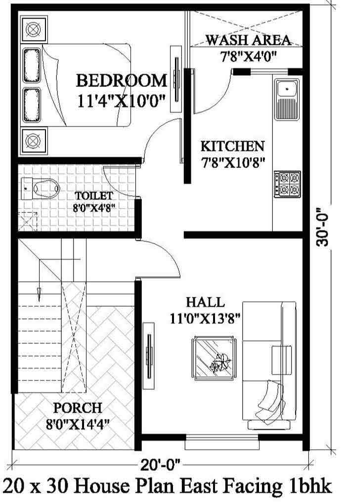 20 by 30 house plan 600 square feet