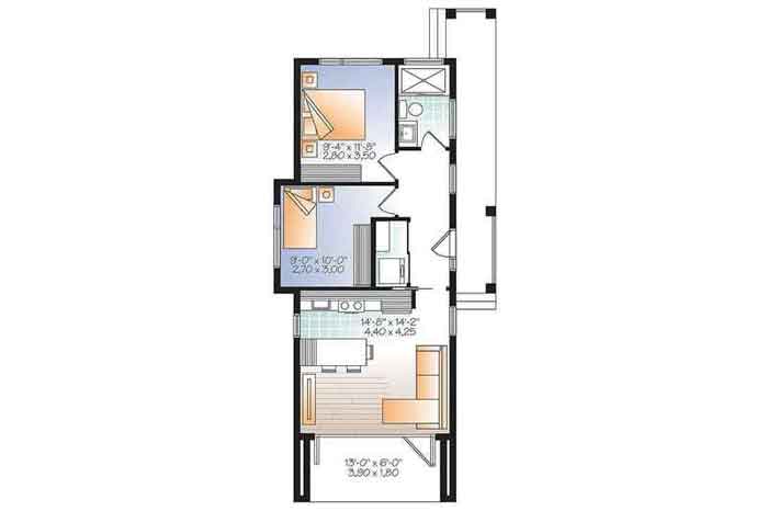 2 bedroom 600 square feet house plan