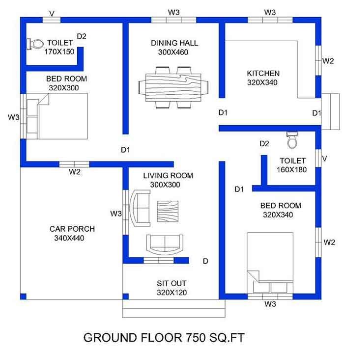 2bhk with car parking 750 square feet