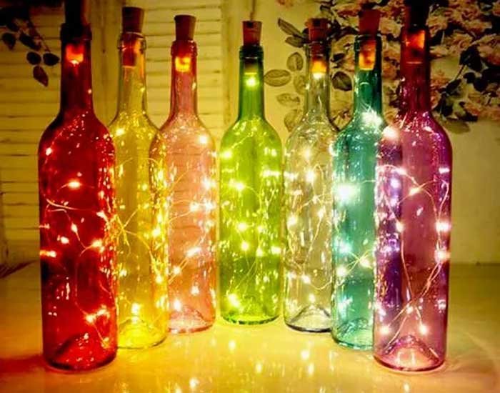 External decoration ideas for a party on the occasion of Diwali: LED lights in Bottles