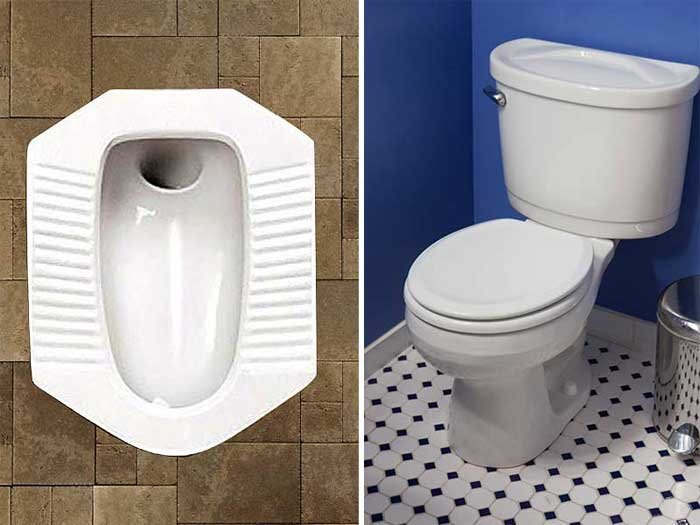 Western-style and Indian-style toilets