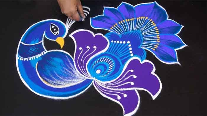 blue peacock beautiful rangoli design