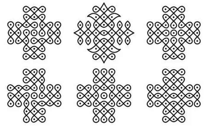 dotted lines curved 5 5 dots rangoli