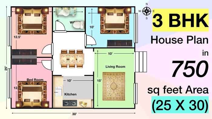 east facing 750 square feet house plan