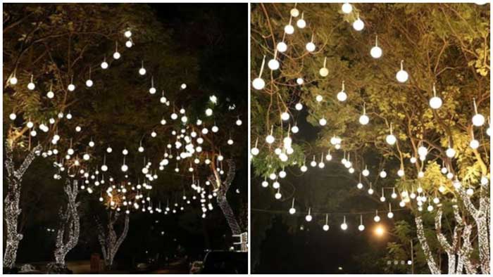 External decoration ideas for a party on the occasion of Diwali: LED lights in Bottles