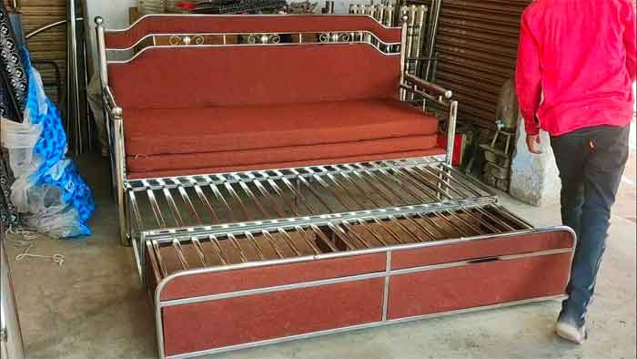 latest sofa cum steel bed set