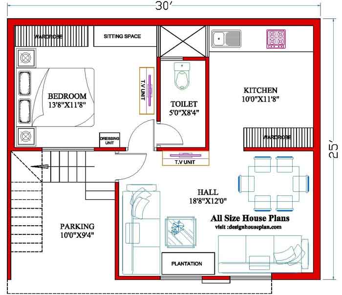 modern 750 square feet house plan