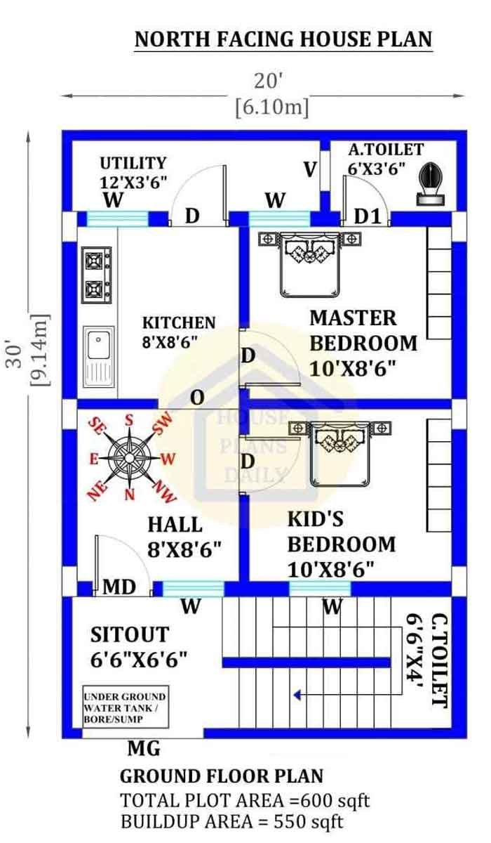 600 SqFt House Plan Designs for 1bhk, 2bhk, Duplex Home