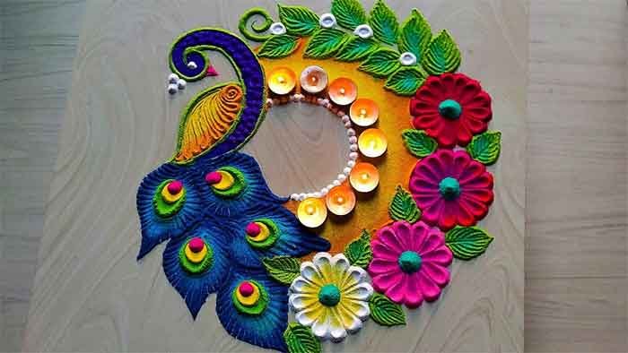 peacock rangoli for diwali