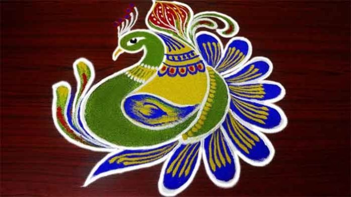 Beautiful Peacock Rangoli Designs with Easy, Simple Tricks & Images
