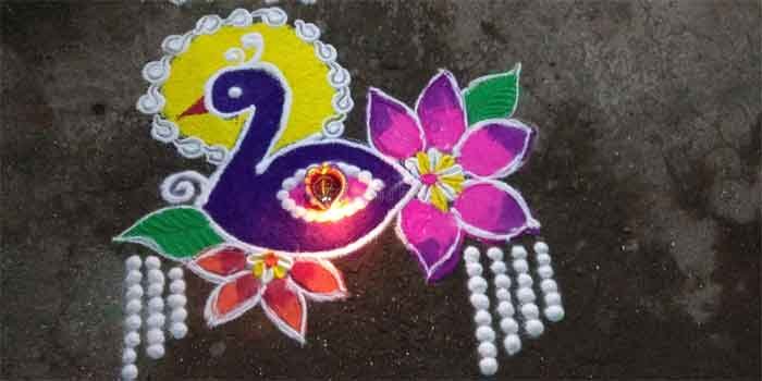 simple peacock diwali rangoli design