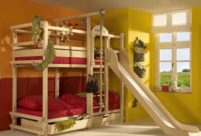 Bunk beds for kids with a slide