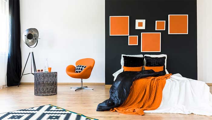 orange and black two colors for bedroom walls
