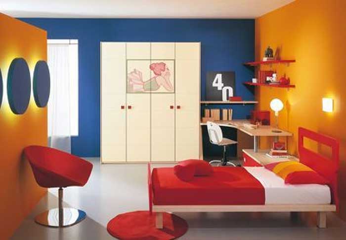 Orange blue color combination for bedroom