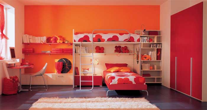 orange red bedroom walls