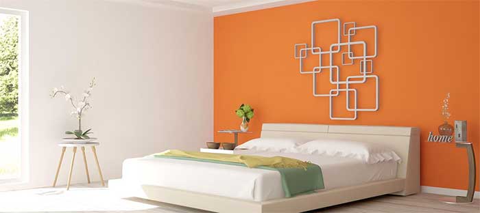Orange white bedroom wall combination