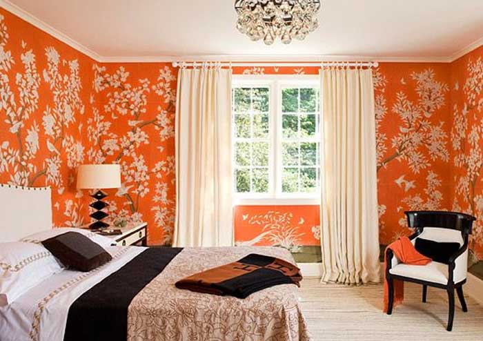 patterned orange bedroom