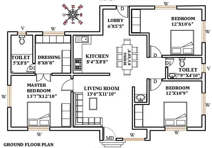 south facing ground floor house plan