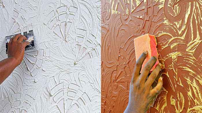 texture wall putty with hands