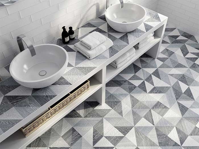 Tiles in Geometric Shapes Bathroom Flooring