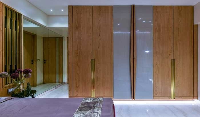 dark brown and grey glass panel wardrobe