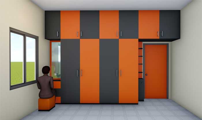 orange grey color combination design for wardrobe