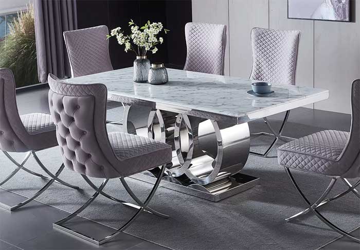 steel dining table with marble top