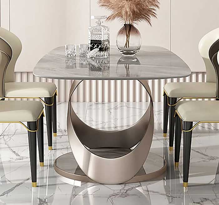stone base steel top dining table design