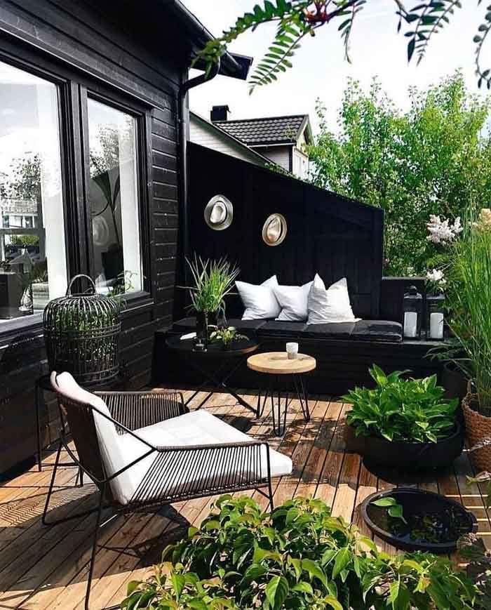 black white balcony garden