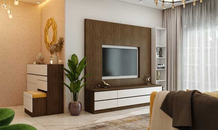 spacious 1 bhk living room tv cabinet interior