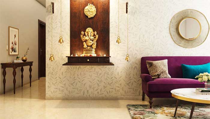 wall mounted wooden mandir for apartments