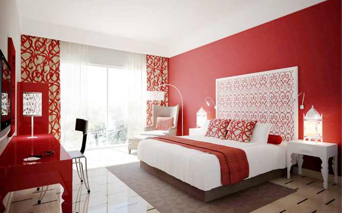 Extravagant red room with gallery