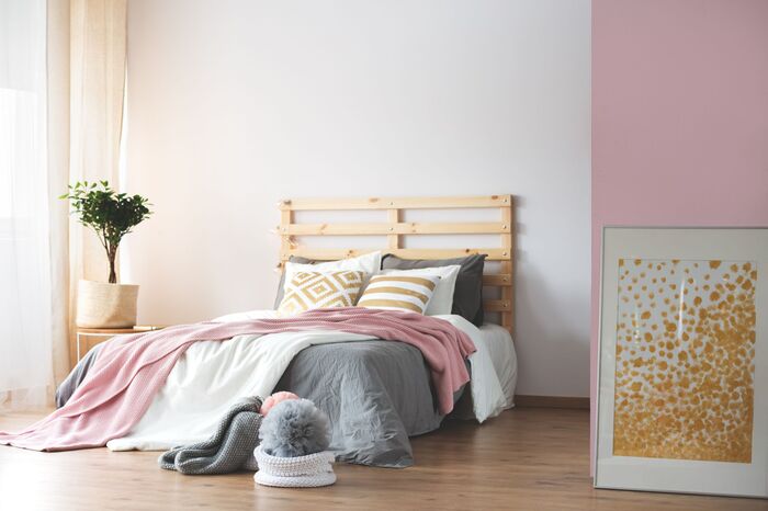 white and pink two color combination for bedroom walls