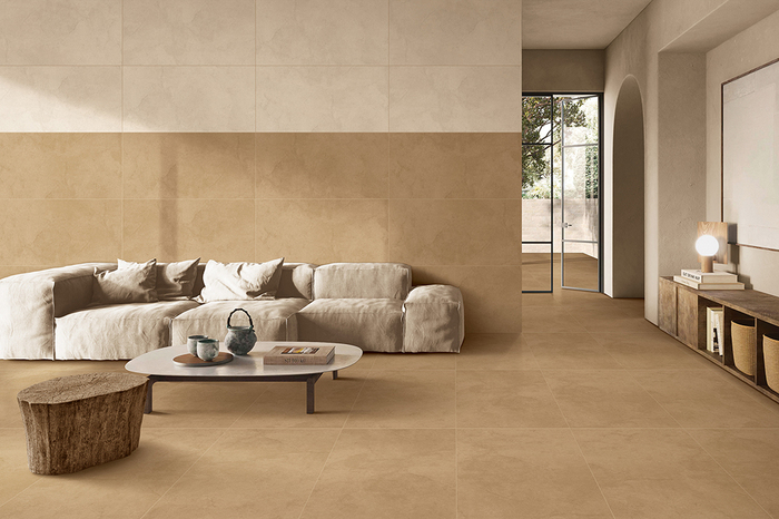 beige color floor tiles for living room design ideas