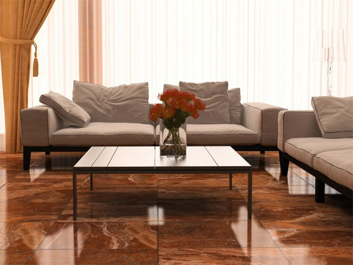 brown glossy floor tiles living room