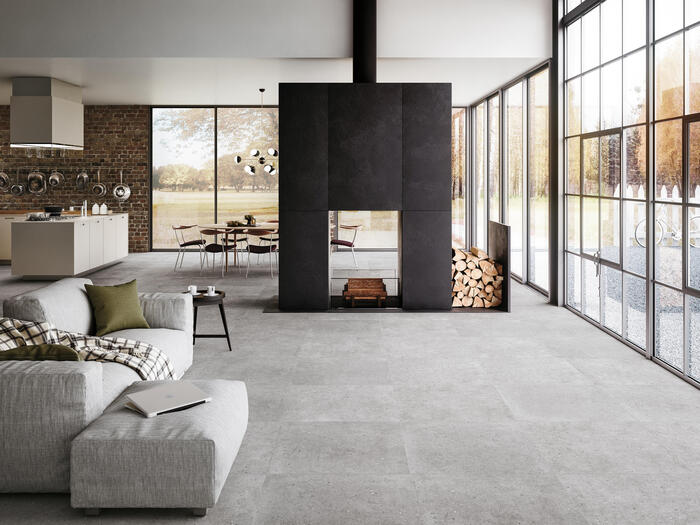 grey color floor tile designs for living room